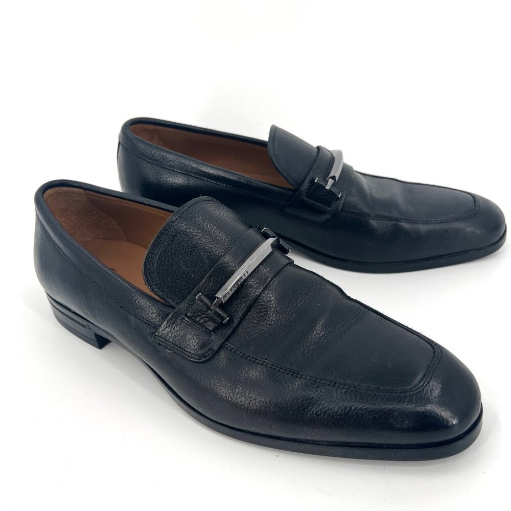 Hugo Boss Black‎ Leather Moccasin Toe Loafers With Silver Accent Size 7.5